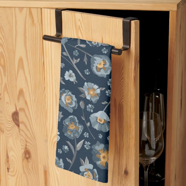Linge De Cuisine Pépites Gris Bleu Motif Floral (Pliage en tiers)