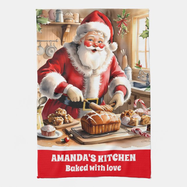Linge De Cuisine Père Noël Baking Pain de Noël Fêtes Personnalisées (Vertical)
