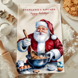 Linge De Cuisine Père Noël Faisant des Cookies Noël Personnalisé
