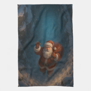 Linge De Cuisine Père Noël magique de Noël dans un canyon enneigé