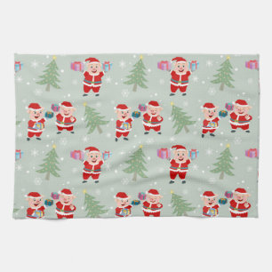 Linge De Cuisine Père Noël Pig Giving Motif