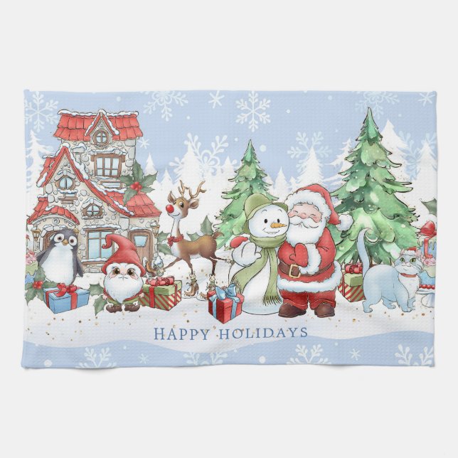 Linge De Cuisine Père Noël Snowman Rudolph Penguin Noël (Horizontal)