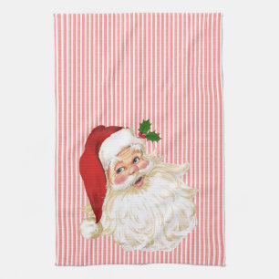 Linge De Cuisine Père Noël vintage rayure rouge et blanc