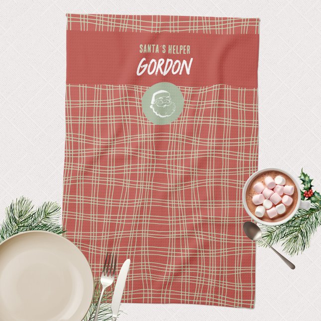 Linge De Cuisine Père Noël's Helper Red & Green Cheful (Santa´s Helper 🎅🏻 Modern Minimalist Red Green Kitchen Towel ©Susanne Sachers - Sunny Mind Design )