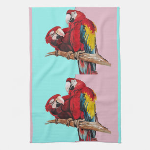 Linge De Cuisine Perroquets Macaw Rouge Aquarelle Cuisine Aqua Rose