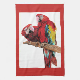 Linge De Cuisine Perroquets roux macaw Parrot Oiseau Aquarelle Cuis