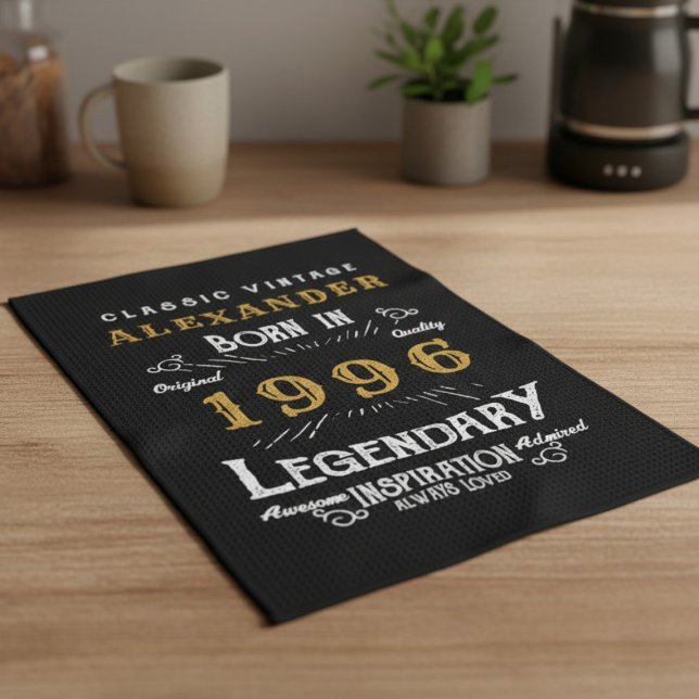 Linge De Cuisine Personalized 30th Birthday 1996 Vintage Legend (Born 1996 Kitchen towel. Kitchen worktop background.)