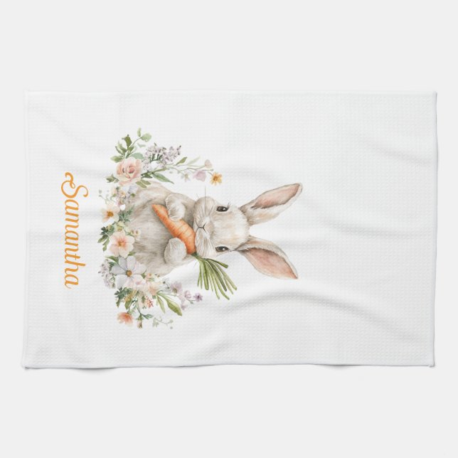Linge De Cuisine Personalized Easter Bunny Kitchen Towel  (Horizontal)