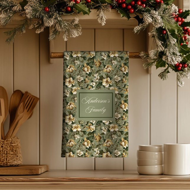 Linge De Cuisine Personalized Pastel Foliage Shabby Chic Towel  (Personalized Pastel Foliage Shabby Chic Towel )