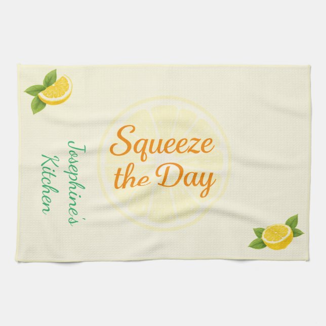 Linge De Cuisine Personalized Squeeze the Day Lemon Kitchen Towel (Horizontal)
