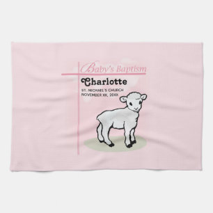 Linge De Cuisine Personnalisable, Baptême, Rose, Fille, Agneau