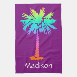 Linge De Cuisine personnalisable pourpre d'été tropical au néon
