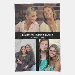 Linge De Cuisine Personnalisé 3 sections Famille Photo Collage Blac