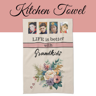 Linge De Cuisine Personnalisé 4 petits-enfants photo rose floral