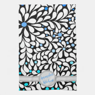 Linge De Cuisine Personnalisé Gras fleurs modernes bleu turquoise o