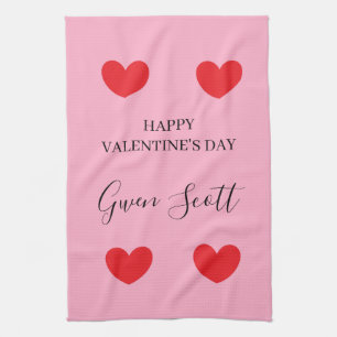 Linge De Cuisine Personnalisé Happy Valentine's rouge coeur rose