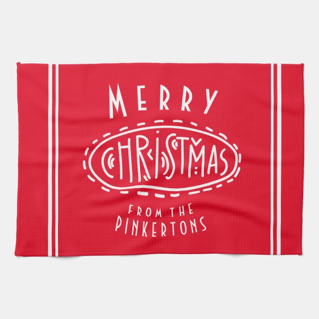 Linge De Cuisine Personnalisé Joyeux Noël rouge blanc (Horizontal)
