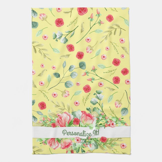 Linge De Cuisine PERSONNALISÉ Plutôt Jaune Et Rose Floral (Vertical)
