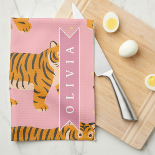 Linge De Cuisine Personnalisé Rose Tigre Chic Branché Amusant Esthé