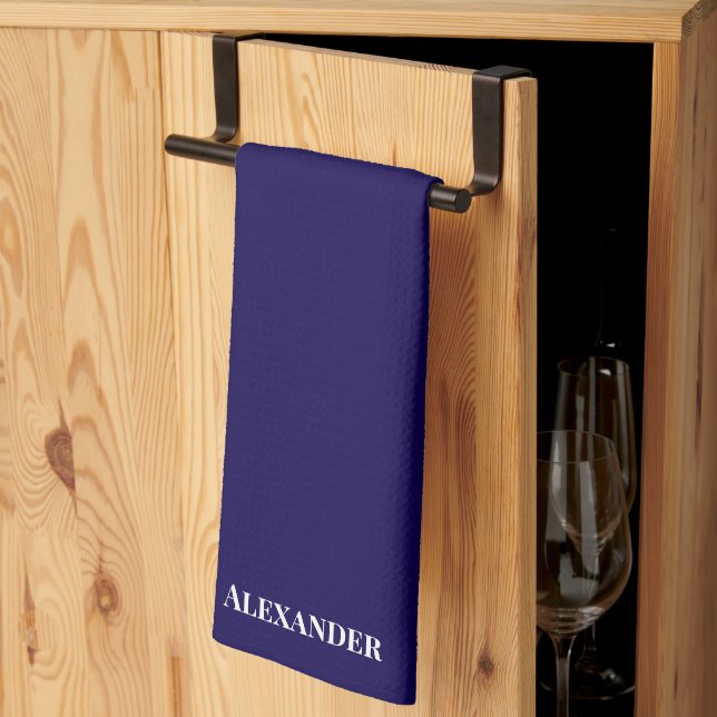 Linge De Cuisine Personnaliser Bright Royal Blue Plain Solide Blanc (Pliage en tiers)