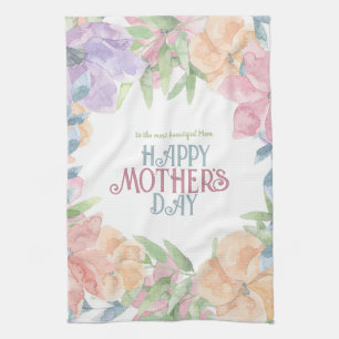 Linge De Cuisine Personnaliser Four Flowers Aquarelle Fête des mère