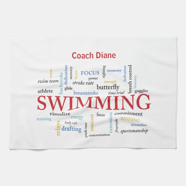 Linge De Cuisine Personnaliser, Merci Entraîneur De Natation En Mot (Horizontal)