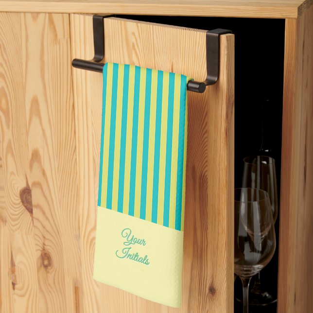 Linge De Cuisine Personnalisez le cadeau Mariage Jaune rayé Jaune (Pliage en tiers)
