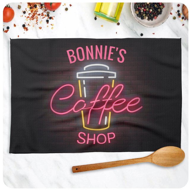 Linge De Cuisine Personnalized NAME Neon Style Coffee Shop Custom (Créateur téléchargé)