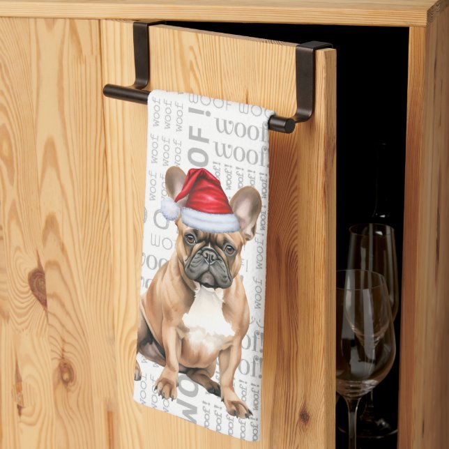 Linge De Cuisine Pet Lover Holiday French Buldog Père Noël Christma (Pliage en tiers)