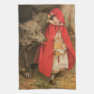 Linge De Cuisine Petit chapeau rouge vintage et grand loup méchant