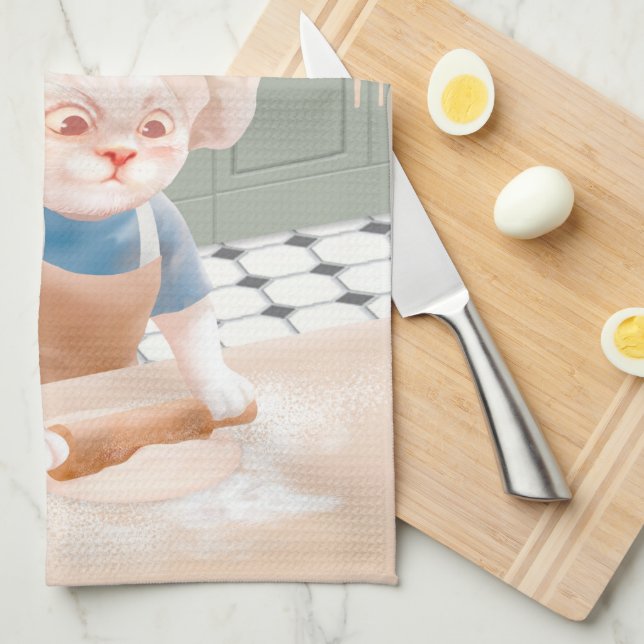 Linge De Cuisine Petit Chat Boulanger : Art de Pétrissage de Matin  (Quart Plié)