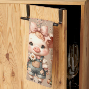 Linge De Cuisine Petit Cochon Fantaisiste en Salopette Pastel Marro