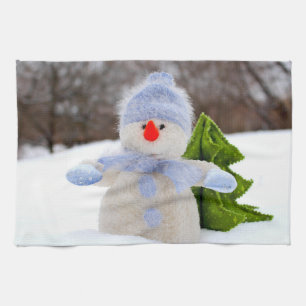 Linge De Cuisine Petit Snowman mignon en Casquette bleu