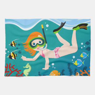 Linge De Cuisine Petite fille en snorkeling sous la mer