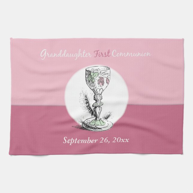 Linge De Cuisine Petite-fille Première Communion rose, Chalice (Horizontal)