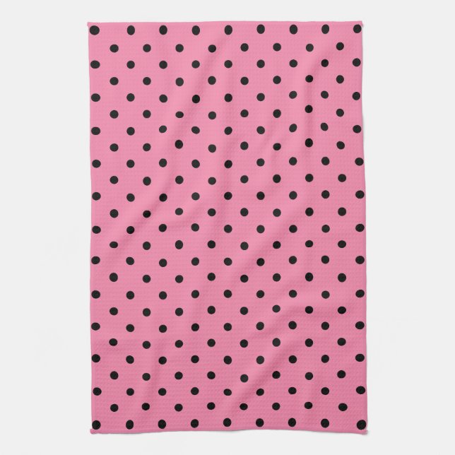 Linge De Cuisine Petits Pois noirs sur rose chaud (Vertical)