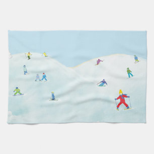 Linge De Cuisine Petits skieurs sur une colline enneigée