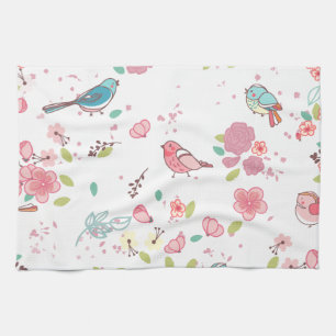 Linge De Cuisine Peu de rose de birdie et Girly lunatique bleu