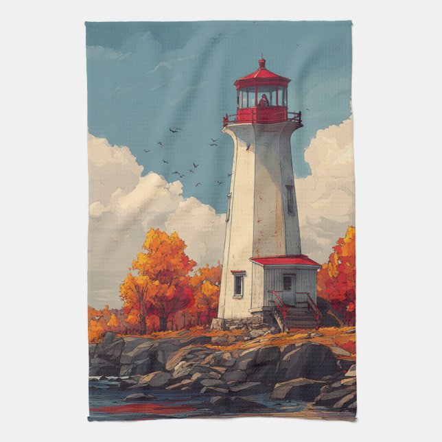 Linge De Cuisine Phare en automne (Vertical)