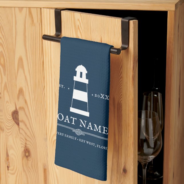 Linge De Cuisine Phare personnalisé bleu marine (Pliage en tiers)