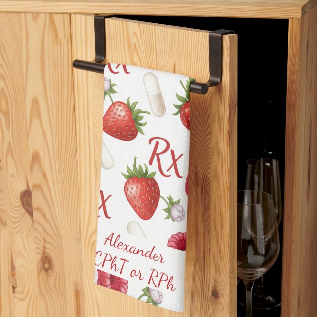 Linge De Cuisine Pharmacie personnalisée de fraises et de capsules (Pliage en tiers)