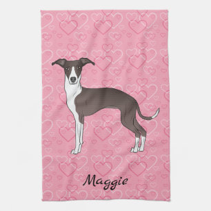 Linge De Cuisine Phoque Et Gris Italien Blanc Sur Coeurs Rose