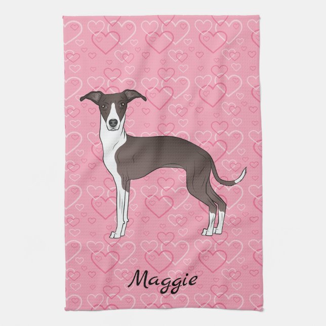 Linge De Cuisine Phoque Et Gris Italien Blanc Sur Coeurs Rose (Vertical)