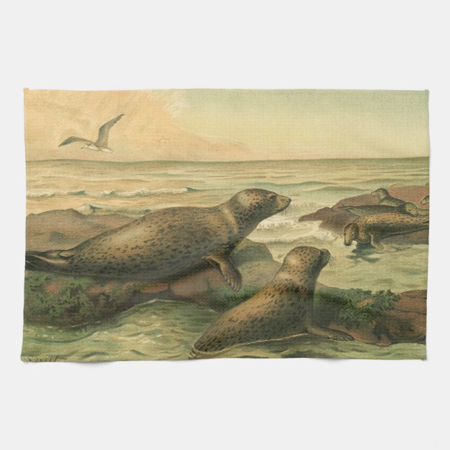Linge De Cuisine Phoques léopards, Animaux aquatiques vintage Vie m (Horizontal)