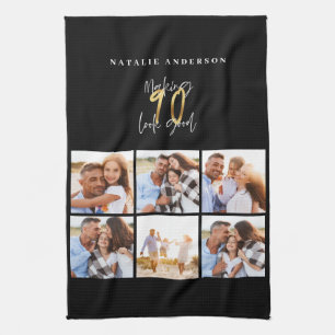 Linge De Cuisine Photo collage noir et or 90e anniversaire