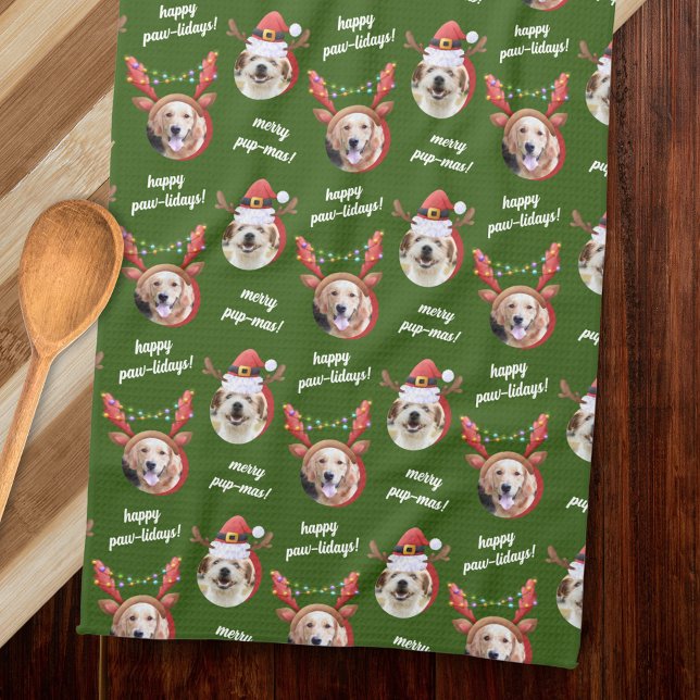 Linge De Cuisine Photo de deux chiens Père Noël Reindeer Antler Cas (Créateur téléchargé)