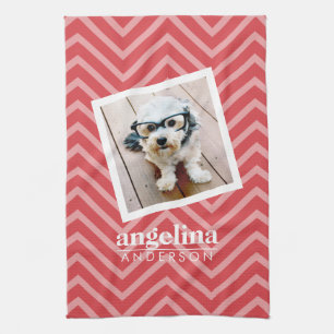 Linge De Cuisine Photo de Red Chevron Motif Nom personnalisé