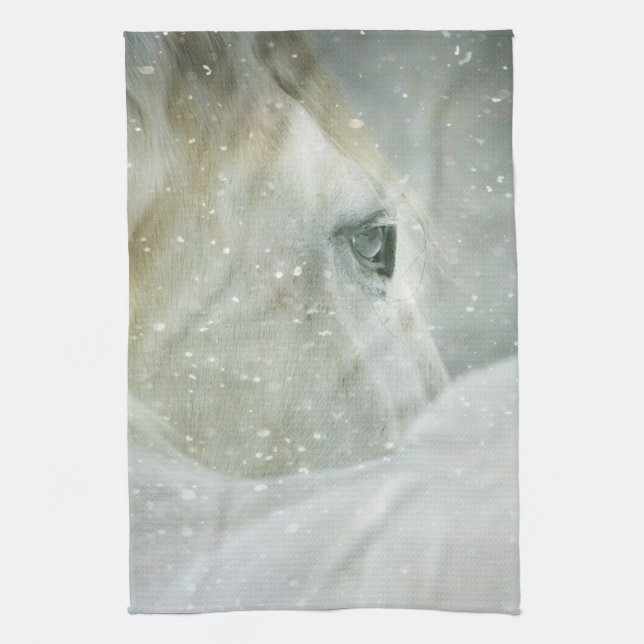 Linge De Cuisine Photo d'un magnifique cheval blanc en hiver (Vertical)