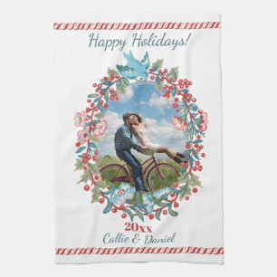 Linge De Cuisine Photo personnalisée Couple de couronnes de Noël