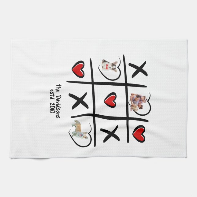 Linge De Cuisine Photo personnalisée Tic-Tac-Toe (Horizontal)